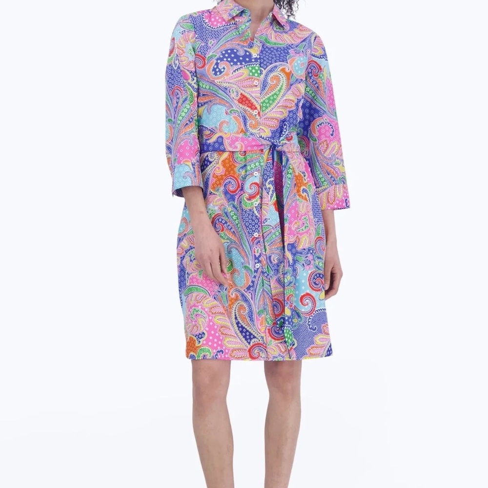 Foxcroft Multicolor Paisley Long Sleeve Dress